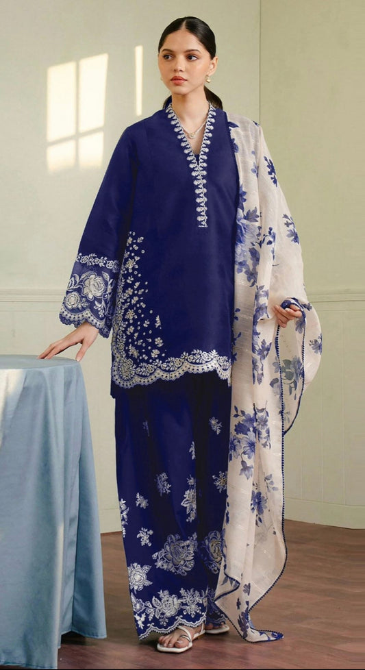 LAWN 3 PIECE UNSTICHED FULL HEAVY EMB SUIT FOR SUMMER 2025
