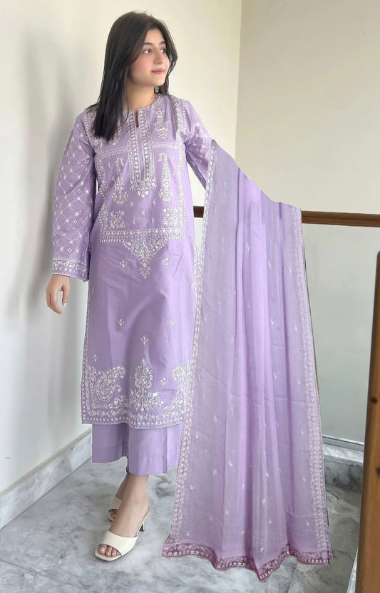 LAWN 3 PIECE UNSTICHED FULL HEAVY EMB SUIT FOR SUMMER 2025