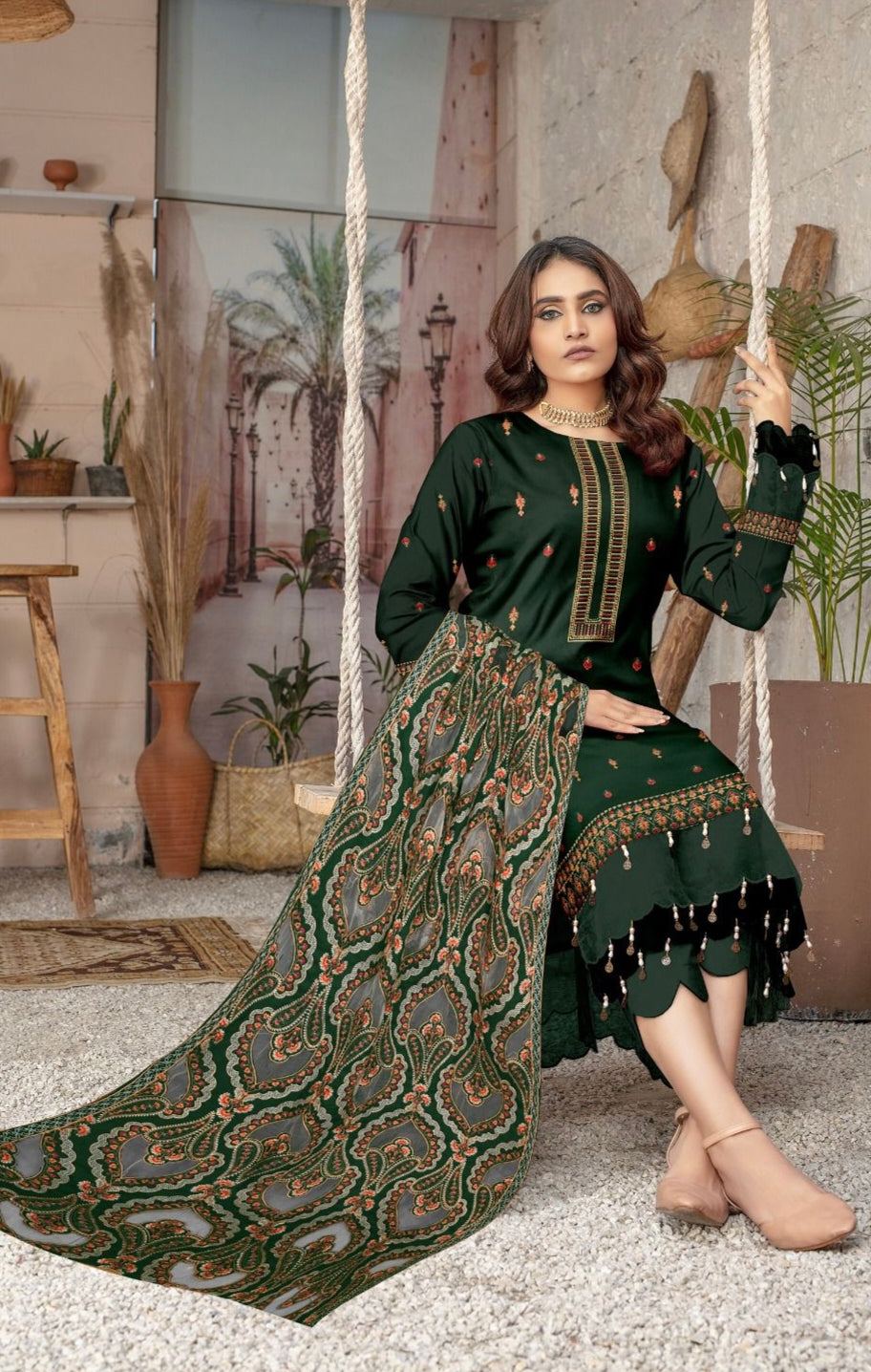 BAREEZE | DHANAK 3 PIECE FULL HEAVY EMB SUIT WITH HEAVY EMB SHAWL FOR WINTER 2025-26