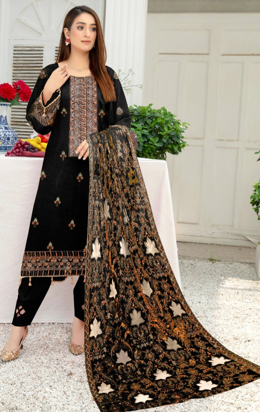 BAREEZE | DHANAK 3 PIECE FULL HEAVY EMB SUIT WITH HEAVY EMB SHAWL FOR WINTER 2025-26