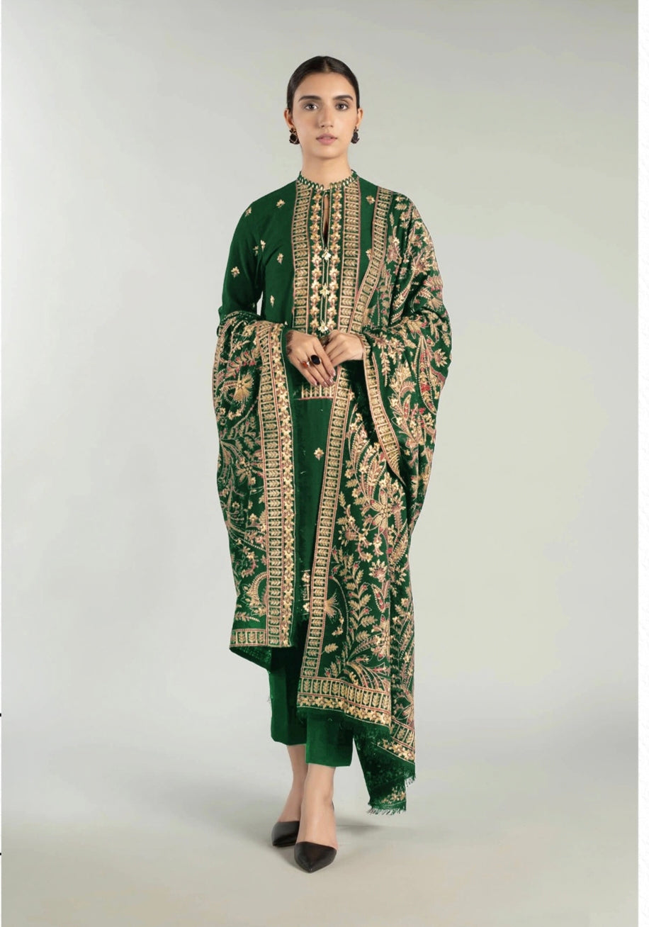 BREEZE | DHANAK 3 PIECE FULL HEAVY EMB SUIT WITH HEAVY EMB SHAWL FOR WINTER 2025-26