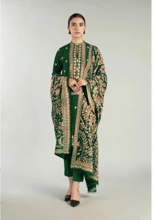 BREEZE | DHANAK 3 PIECE FULL HEAVY EMB SUIT WITH HEAVY EMB SHAWL FOR WINTER 2025-26