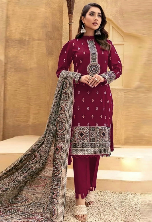 BREEZE | DHANAK 3 PIECE FULL HEAVY EMB SUIT WITH HEAVY EMB SHAWL FOR WINTER 2025-26