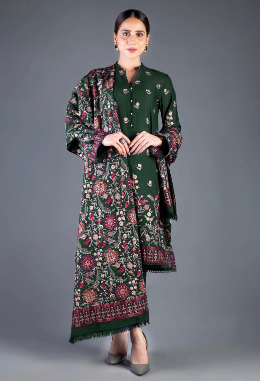 BAREEZE | DHANAK 3 PIECE FULL HEAVY EMB SUIT WITH HEAVY EMB SHAWL FOR WINTER 2025-26