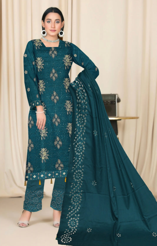 BAREEZE| DHANAK 3 PIECE FULL HEAVY EMB SUIT WITH HEAVY EMB SHAWL FOR WINTER 2025-26