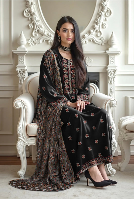 BAREEZE| DHANAK 3 PIECE FULL HEAVY EMB SUIT WITH HEAVY EMB SHAWL FOR WINTER 2025-26