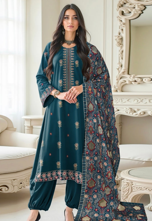 BAREEZE| DHANAK 3 PIECE FULL HEAVY EMB SUIT WITH HEAVY EMB SHAWL FOR WINTER 2025-26