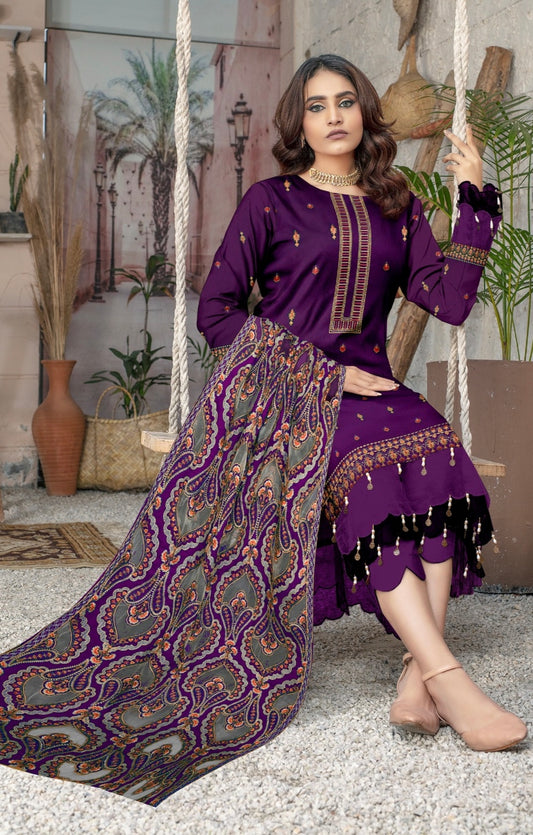 BAREEZE | DHANAK 3 PIECE FULL HEAVY EMB SUIT WITH HEAVY EMB SHAWL FOR WINTER 2025-26