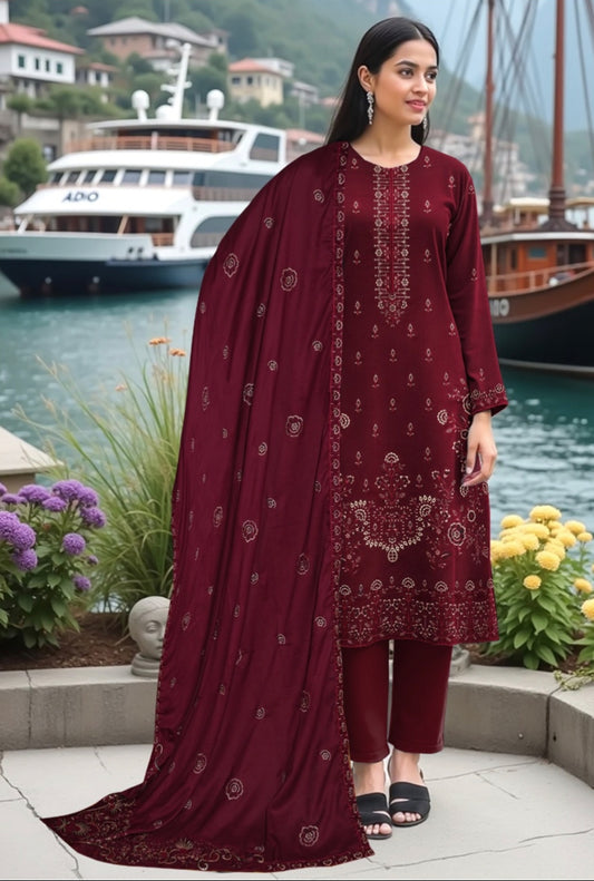 BAREEZE| DHANAK 3 PIECE FULL HEAVY EMB SUIT WITH HEAVY EMB SHAWL FOR WINTER 2025-26