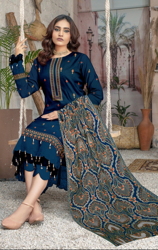 BAREEZE | DHANAK 3 PIECE FULL HEAVY EMB SUIT WITH HEAVY EMB SHAWL FOR WINTER 2025-26