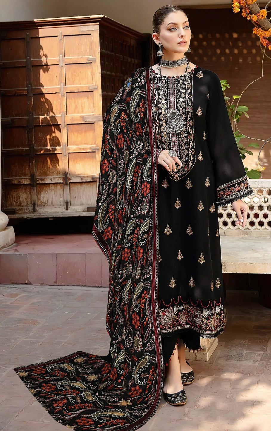 RAMSHA | DHANAK 3 PIECE FULL HEAVY EMB SUIT WITH HEAVY EMB SHAWL FOR WINTER 2025-26