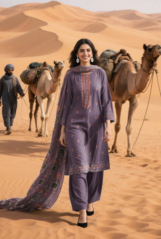 BREEZE | DHANAK 3 PIECE FULL HEAVY EMB SUIT WITH HEAVY EMB SHAWL FOR WINTER 2025-26