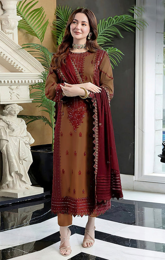 ASIM JOFA| DHANAK 3 PIECE FULL HEAVY EMB SUIT WITH HEAVY EMB SHAWL FOR WINTER 2025-26