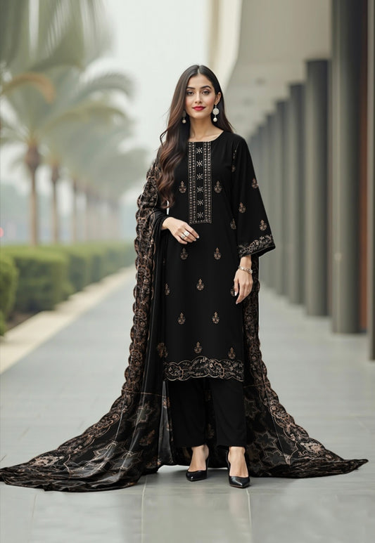 BREEZE | DHANAK 3 PIECE FULL HEAVY EMB SUIT WITH HEAVY EMB SHAWL FOR WINTER 2025-26