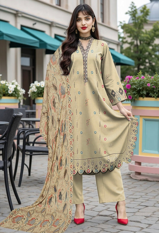 BAREEZE | DHANAK 3 PIECE FULL HEAVY EMB SUIT WITH HEAVY EMB SHAWL FOR WINTER 2025-26