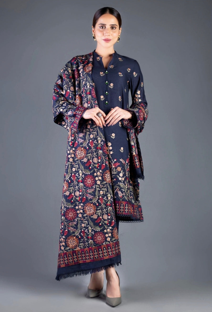 BREEZE | DHANAK 3 PIECE FULL HEAVY EMB SUIT WITH HEAVY EMB SHAWL FOR WINTER 2025-26