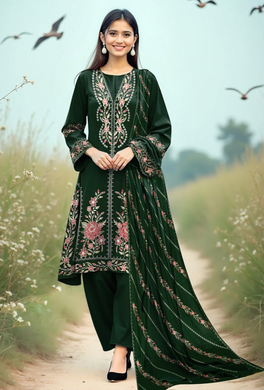 BREEZE | DHANAK 3 PIECE FULL HEAVY EMB SUIT WITH HEAVY EMB SHAWL FOR WINTER 2025-26