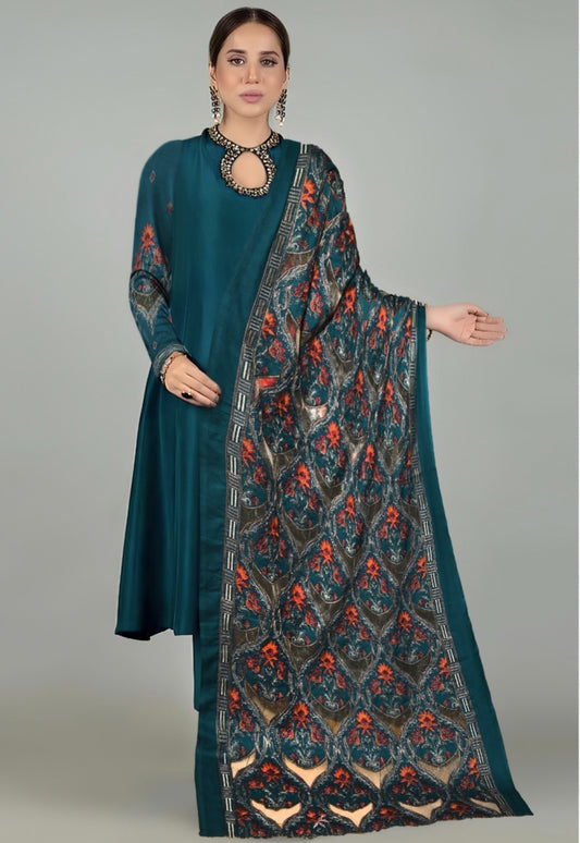 BREEZE | DHANAK 3 PIECE FULL HEAVY EMB SUIT WITH HEAVY EMB SHAWL FOR WINTER 2025-26
