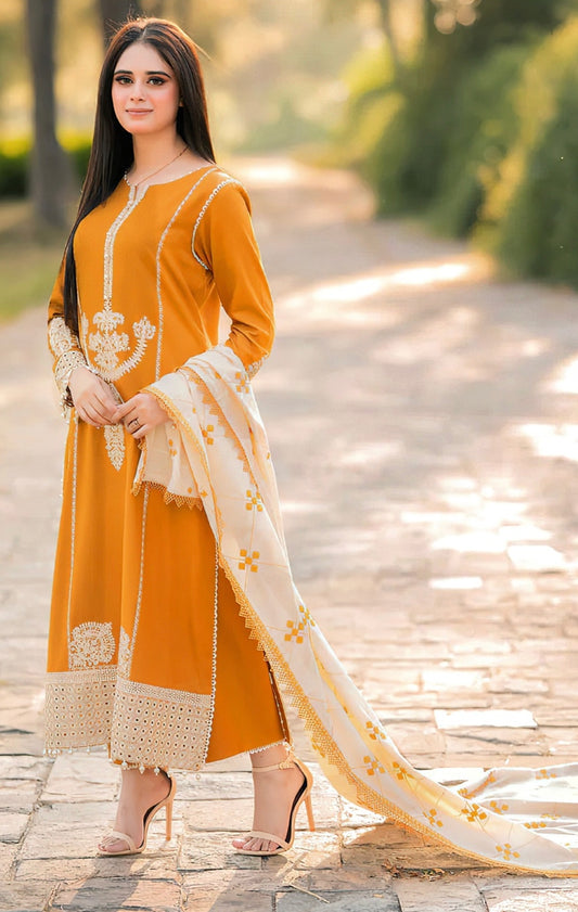 NAKOOSH | DHANAK 3 PIECE FULL HEAVY EMB SUIT WITH HEAVY EMB SHAWL FOR WINTER 2025-26