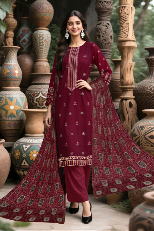 BAREEZE | DHANAK 3 PIECE FULL HEAVY EMB SUIT WITH HEAVY EMB SHAWL FOR WINTER 2025-26