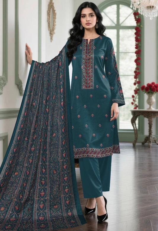 BAREEZE | DHANAK 3 PIECE FULL HEAVY EMB SUIT WITH HEAVY EMB SHAWL FOR WINTER 2025-26