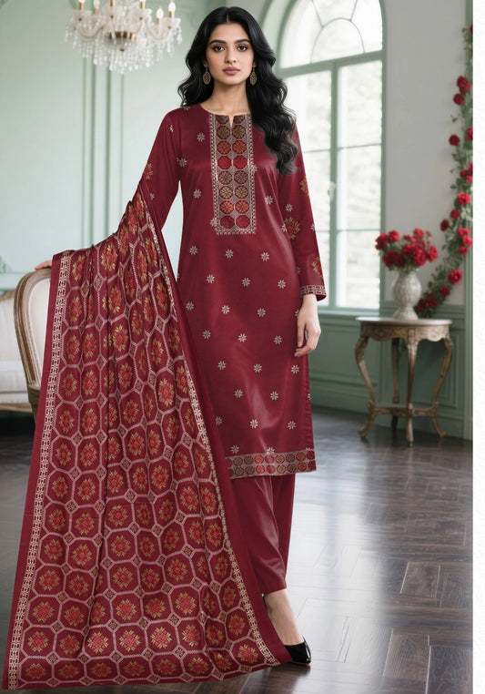 BAREEZE| DHANAK 3 PIECE FULL HEAVY EMB SUIT WITH HEAVY EMB SHAWL FOR WINTER 2025-26