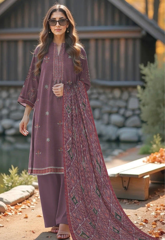 BAREEZE| DHANAK 3 PIECE FULL HEAVY EMB SUIT WITH HEAVY EMB SHAWL FOR WINTER 2025-26