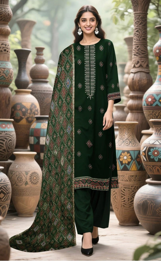 BAREEZE | DHANAK 3 PIECE FULL HEAVY EMB SUIT WITH HEAVY EMB SHAWL FOR WINTER 2025-26 D-1719