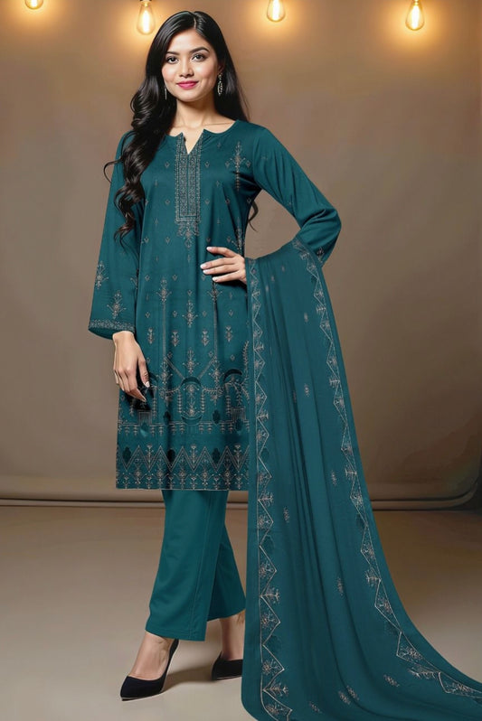 BAREEZE| DHANAK 3 PIECE FULL HEAVY EMB SUIT WITH HEAVY EMB SHAWL FOR WINTER 2025-26