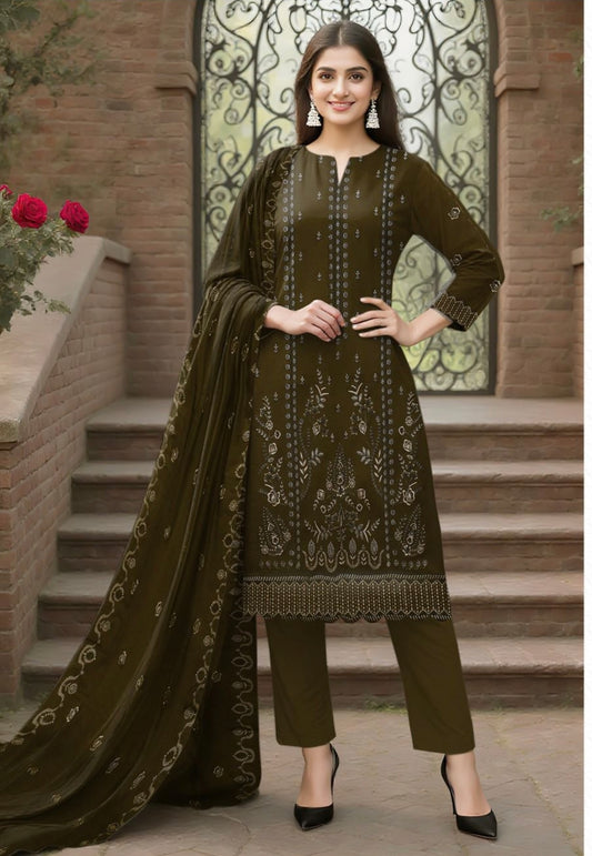 BAREEZE | DHANAK 3 PIECE FULL HEAVY EMB SUIT WITH HEAVY EMB SHAWL FOR WINTER 2025-26. D-1761
