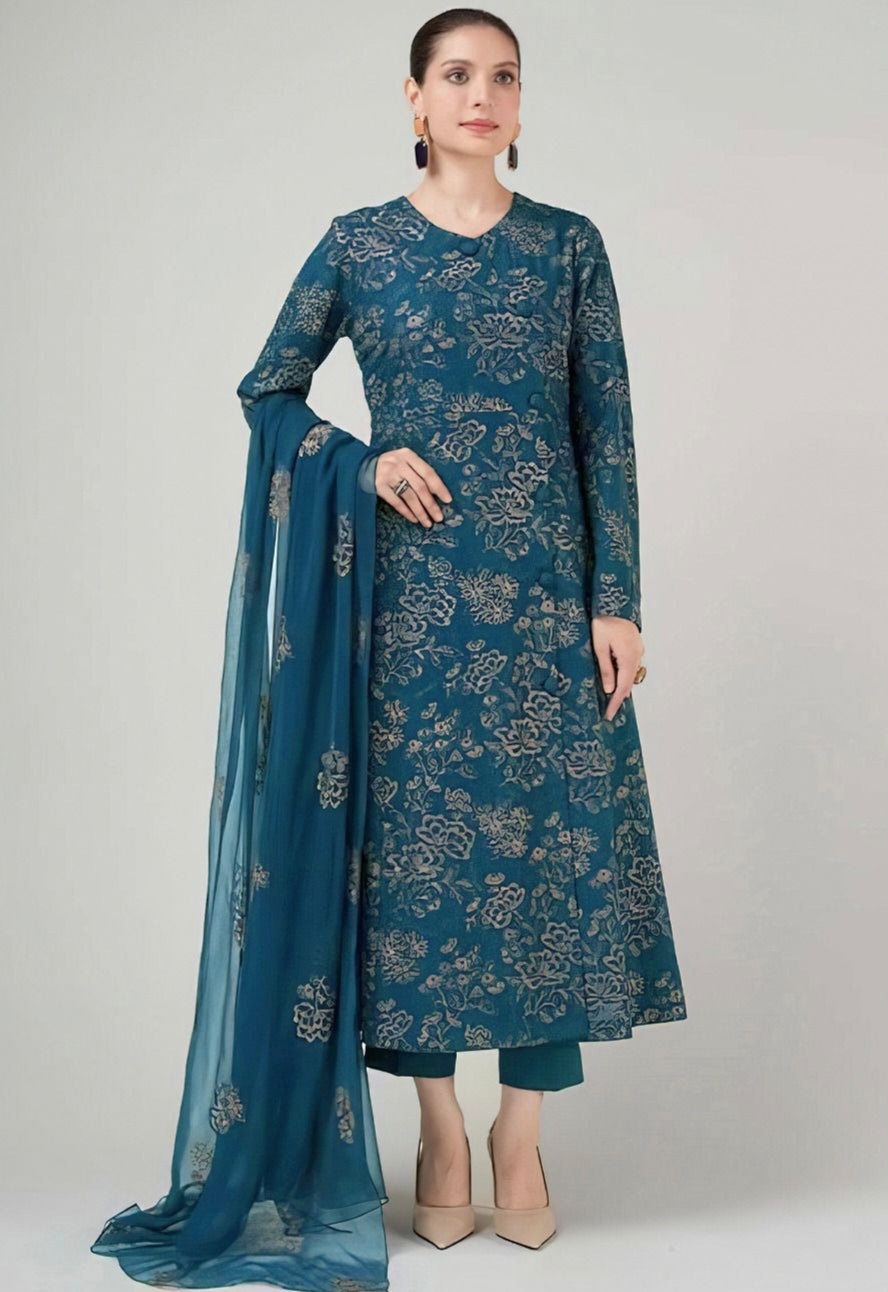 BAREEZE| LAWN 3 PIECE UNSTICHED FULL HEAVY EMB SUIT WITH READY TO WEAR CUTTWORK DUBATTA FOR SUMMER 2026