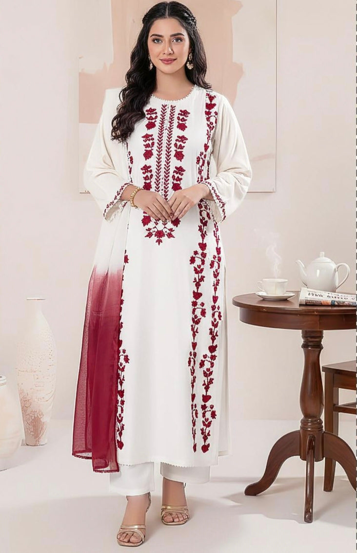 MARIA B | LAWN 3 PIECE UNSTICHED FULL HEAVY EMB SUIT WITH READY TO WEAR CUTTWORK DUBATTA FOR SUMMER 2026