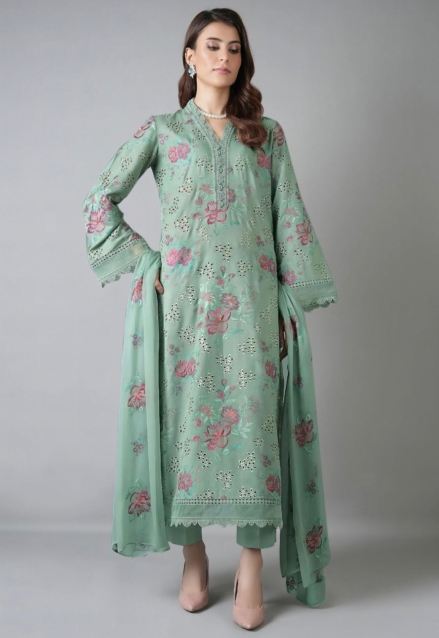 BAREEZE| LAWN 3 PIECE UNSTICHED FULL HEAVY EMB SUIT WITH READY TO WEAR CUTTWORK DUBATTA FOR SUMMER 2026
