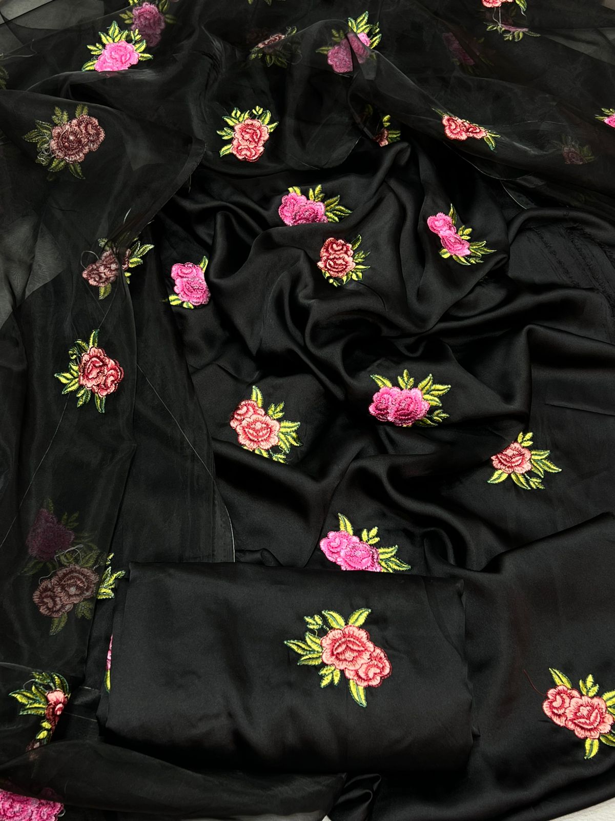 FANCY IMPORTED SHAMOOZ SILK 3 PIECE EMB UNSTICHED SUIT FOR WINTER 2025-2026 BLACK