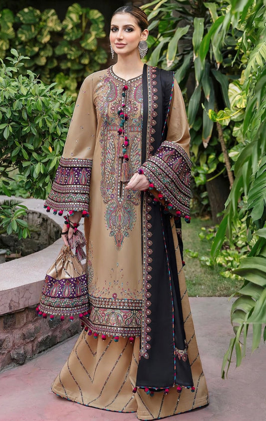 MARIA B | LAWN 3 PIECE UNSTICHED FULL HEAVY EMB SUIT WITH READY TO WEAR CUTTWORK DUBATTA FOR SUMMER 2026