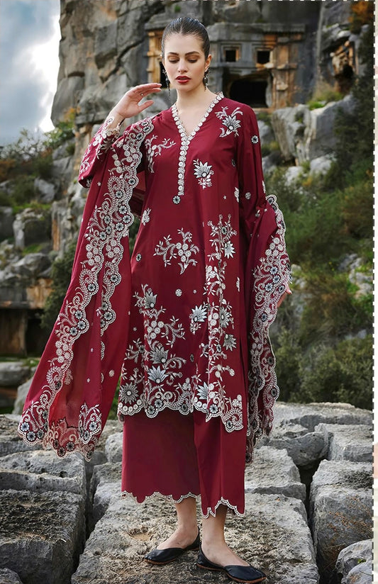 HUSSAIN REHAR | LAWN 3 PIECE UNSTICHED FULL HEAVY EMB SUIT WITH READY TO WEAR CUTTWORK DUBATTA FOR SUMMER 2026