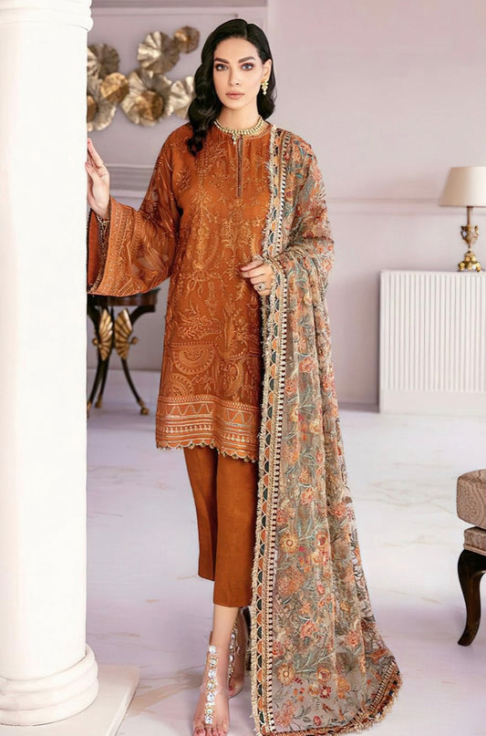BOROUQE | LAWN 3 PIECE UNSTICHED FULL HEAVY EMB SUIT WITH READY TO WEAR CUTTWORK DUBATTA FOR SUMMER 2026