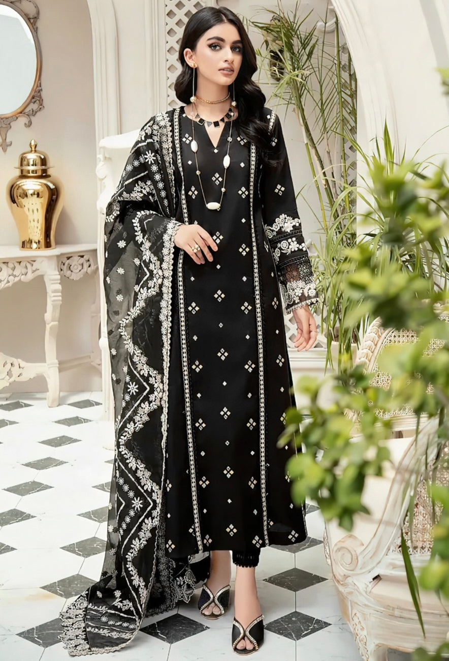 BAREEZE| LAWN 3 PIECE UNSTICHED FULL HEAVY EMB SUIT WITH READY TO WEAR CUTTWORK DUBATTA FOR SUMMER 2026