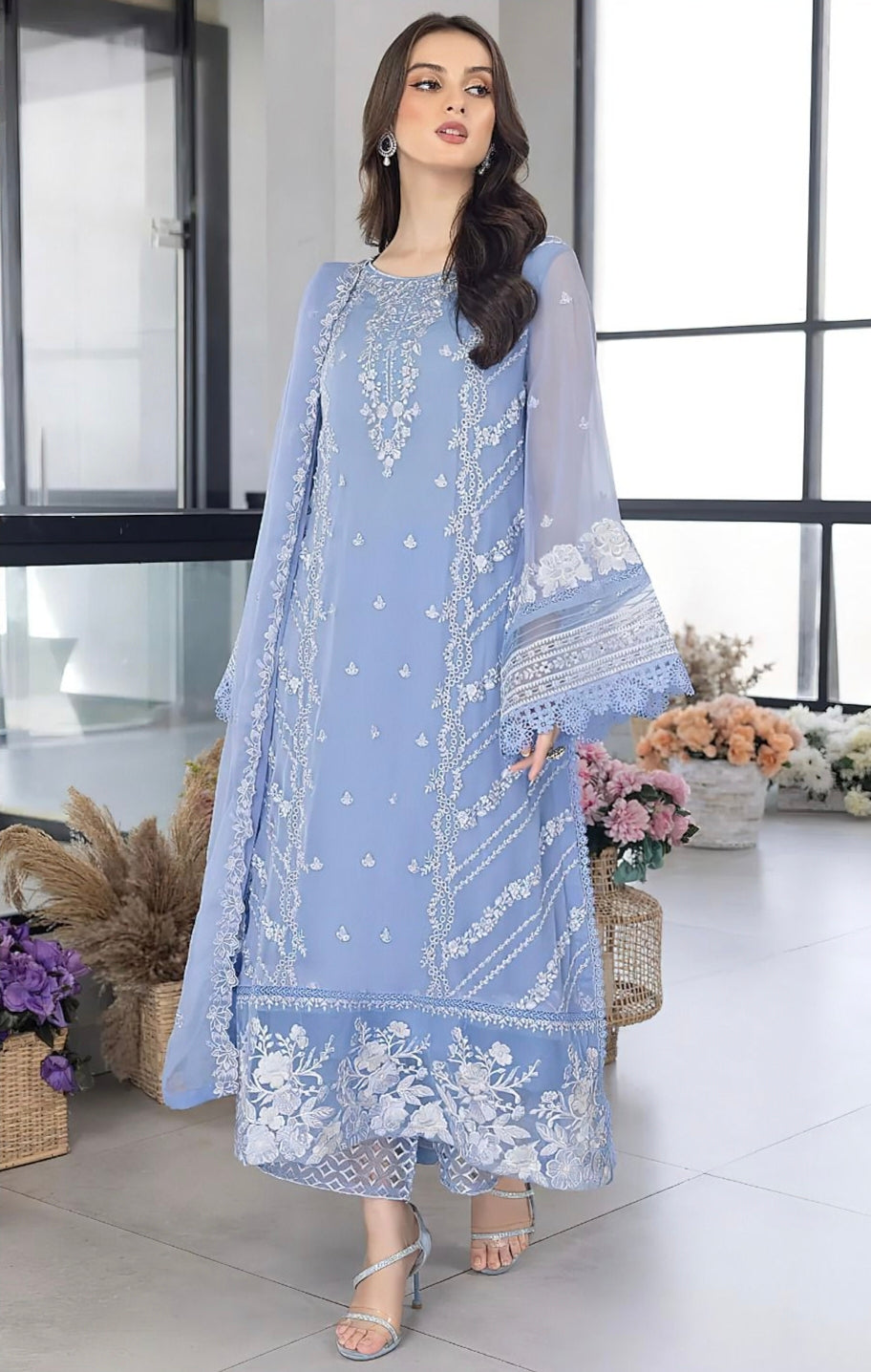 AZURE | LAWN 3 PIECE UNSTICHED FULL HEAVY EMB SUIT WITH READY TO WEAR CUTTWORK DUBATTA FOR SUMMER 2026