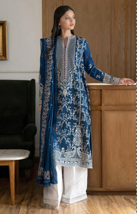 ZARA SHAHJAHAN | LAWN 3 PIECE UNSTICHED FULL HEAVY EMB SUIT WITH READY TO WEAR CUTTWORK DUBATTA FOR SUMMER 2026