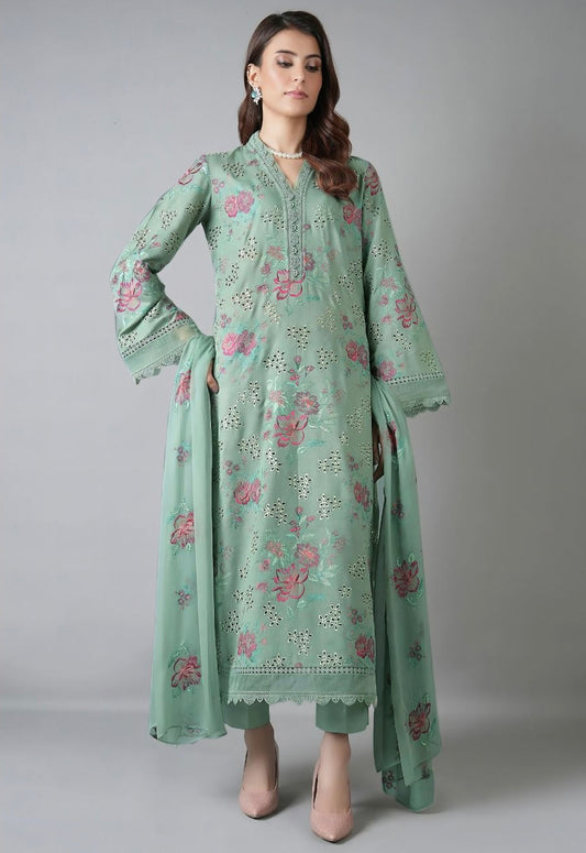 BAREEZE| LAWN 3 PIECE UNSTICHED FULL HEAVY EMB SUIT WITH READY TO WEAR CUTTWORK DUBATTA FOR SUMMER 2026