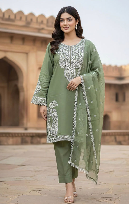 HUSSAIN REHAR | LAWN 3 PIECE UNSTICHED FULL HEAVY EMB SUIT WITH READY TO WEAR CUTTWORK DUBATTA FOR SUMMER 2026