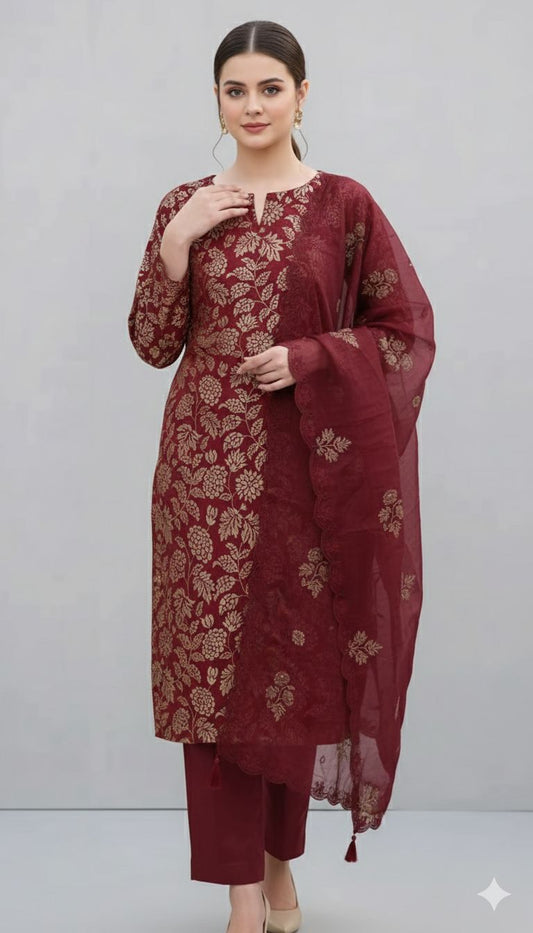 BAREEZE | LAWN 3 PIECE UNSTICHED FULL HEAVY EMB SUIT WITH READY TO WEAR CUTTWORK DUBATTA FOR SUMMER 2026